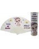 Abanico de varillas de plastico PERSONALIZADO bautizo niña en lata