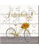 Puzzle bicicleta verde con la frase "Felicidades" en lata
